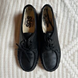 SAS SIESTA Lace Up Loafers Black Moc Toe Comfort Shoes Women SZ 7.5